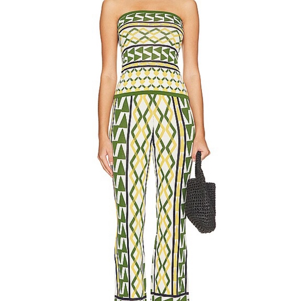 Misa Los Angeles Aida Top & Rialta Pants Set in Limoncello Geo - NWT size M